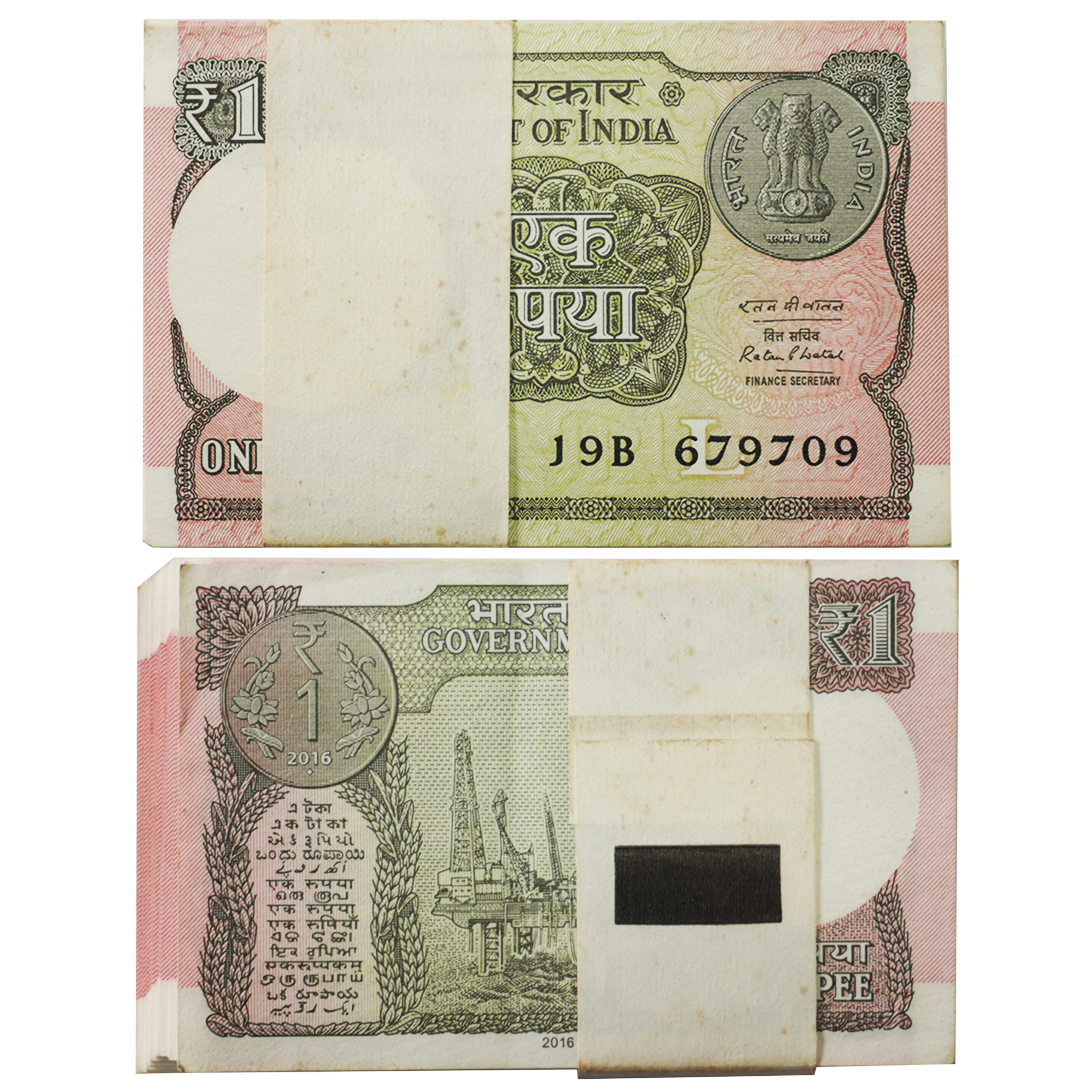 One Rupee Note 2016 — Ratan P. Watal — One Rupee note from 2016, serial number range 679709-679800 with prefix 19B and inset letter L, signed by Ratan P. Watal.