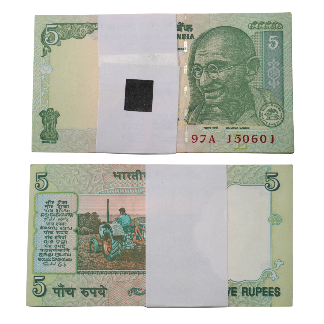 Five Rupees Note 2009 — Serial 97A 150601–150700 (D. Subbarao) — Five Rupees banknote dated 2009, serial number 97A 150601–150700, inset letter L, signed by Governor D. Subbarao.