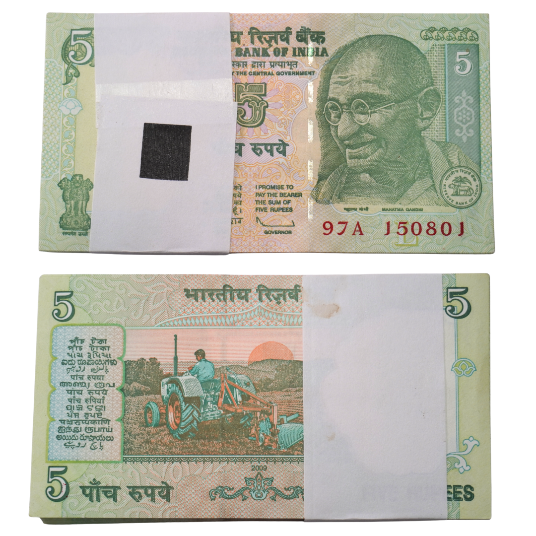 Five Rupees Note 2009 — Serial 97A 150801–150900 (D. Subbarao) — Five Rupees banknote dated 2009, serial number 97A 150801–150900, inset letter L, signed by Governor D. Subbarao.
