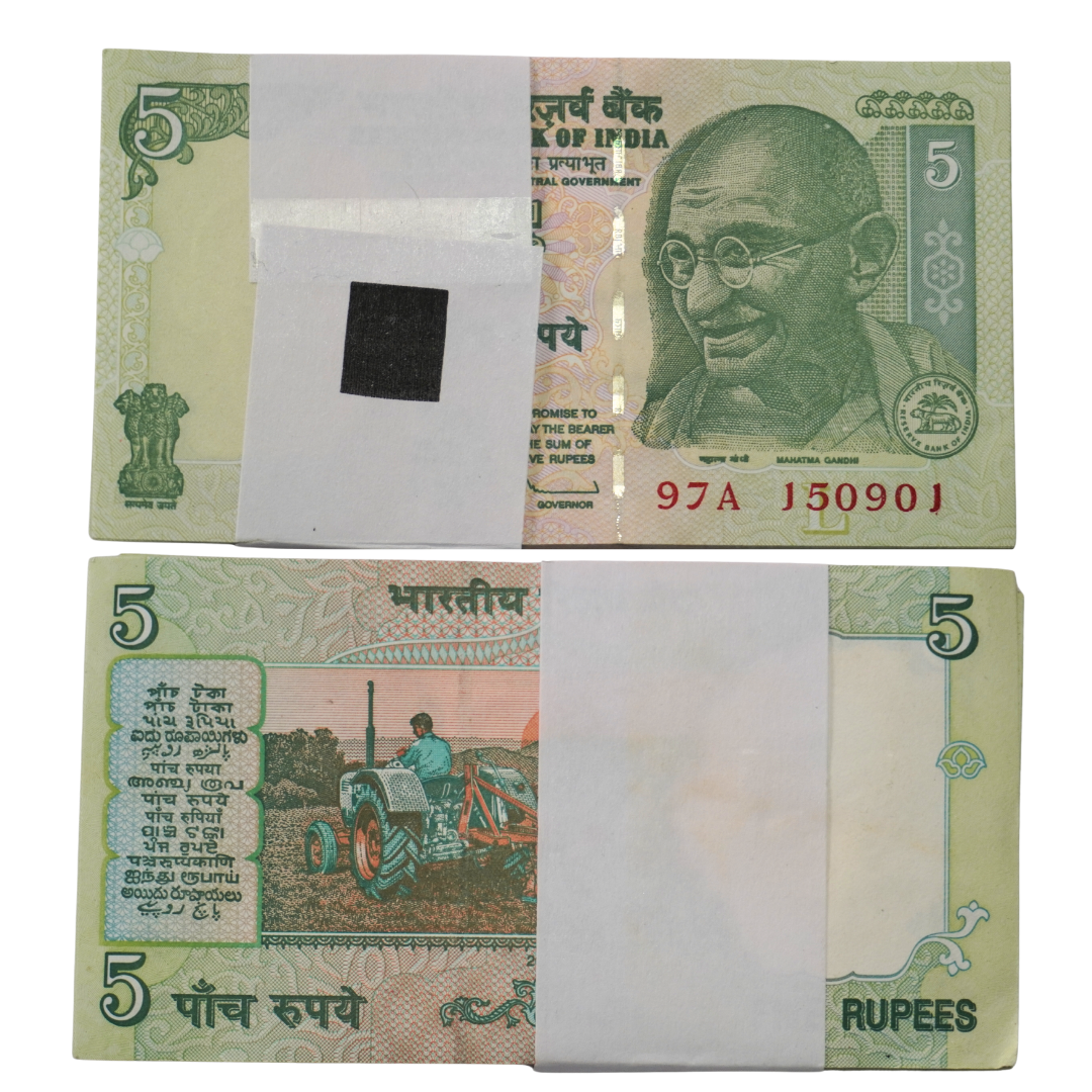 Five Rupees Note 2009 — Serial 97A 150901–151000 (D. Subbarao) — Five Rupees banknote dated 2009, serial number 97A 150901–151000, inset letter L, signed by Governor D. Subbarao.